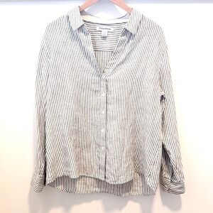 Tommy Bahama light Grey and White Striped linen blouse.